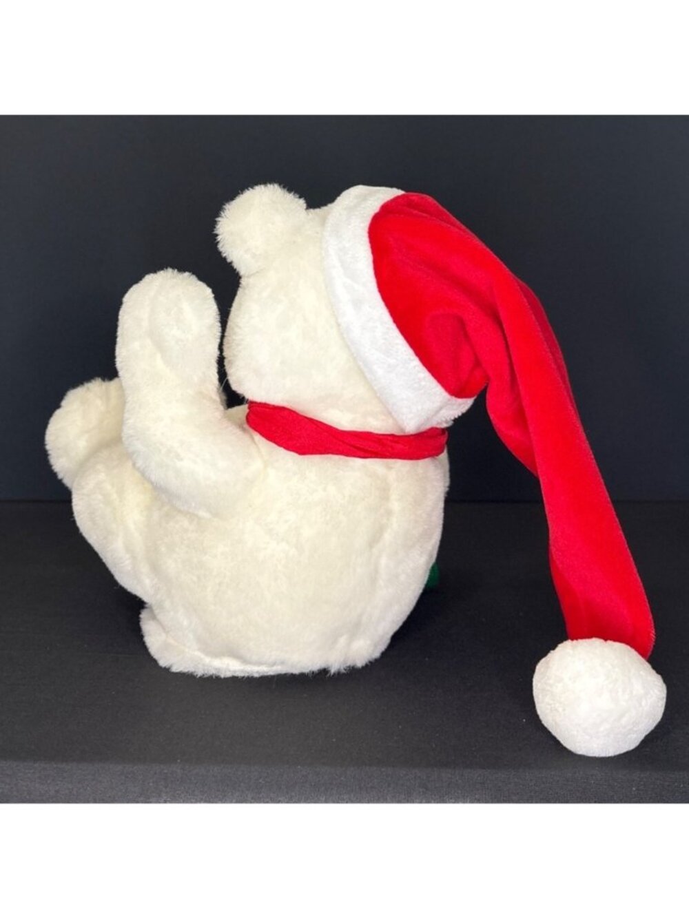 Christmas Laughing Activated Plush Teddy Bear With Santa Hat & Scarf Green Red - Picture 7 of 11